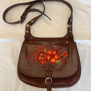 Patricia Nash London Floral Oil Painting Embroidered Saddle Crossbody Bag